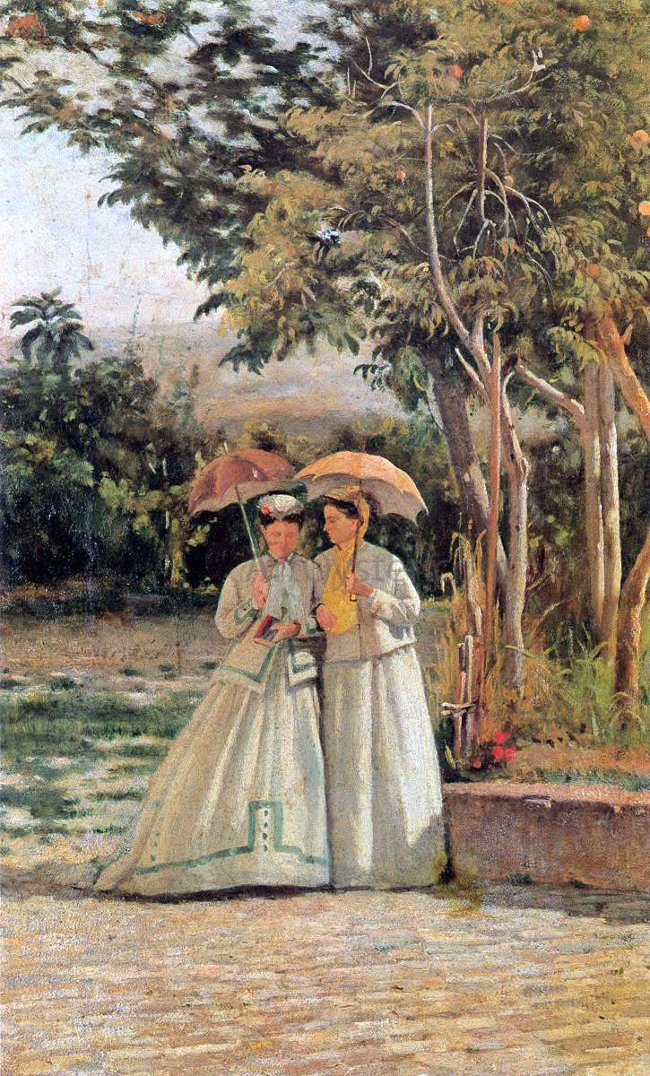 Silvestro Lega A Walk in the Garden - Hand Painted Oil Painting
