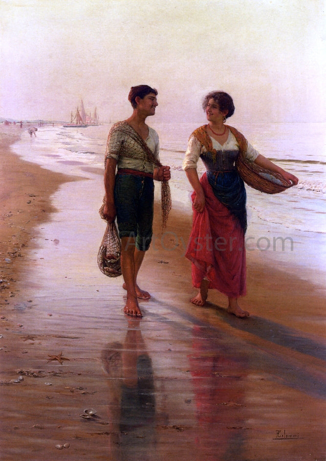 Pasquale Celommi A Walk on the Beach - Hand Painted Oil Painting