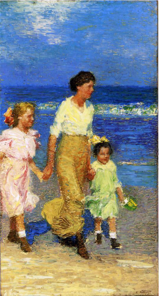 Edward Potthast A Walk on the Beach - Hand Painted Oil Painting