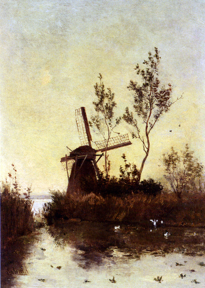 Paul Constantine Gabriel Windmill At Dusk - Hand Painted Oil Painting