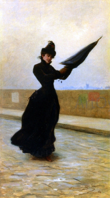 Edouard Bisson A Windy Day - Hand Painted Oil Painting
