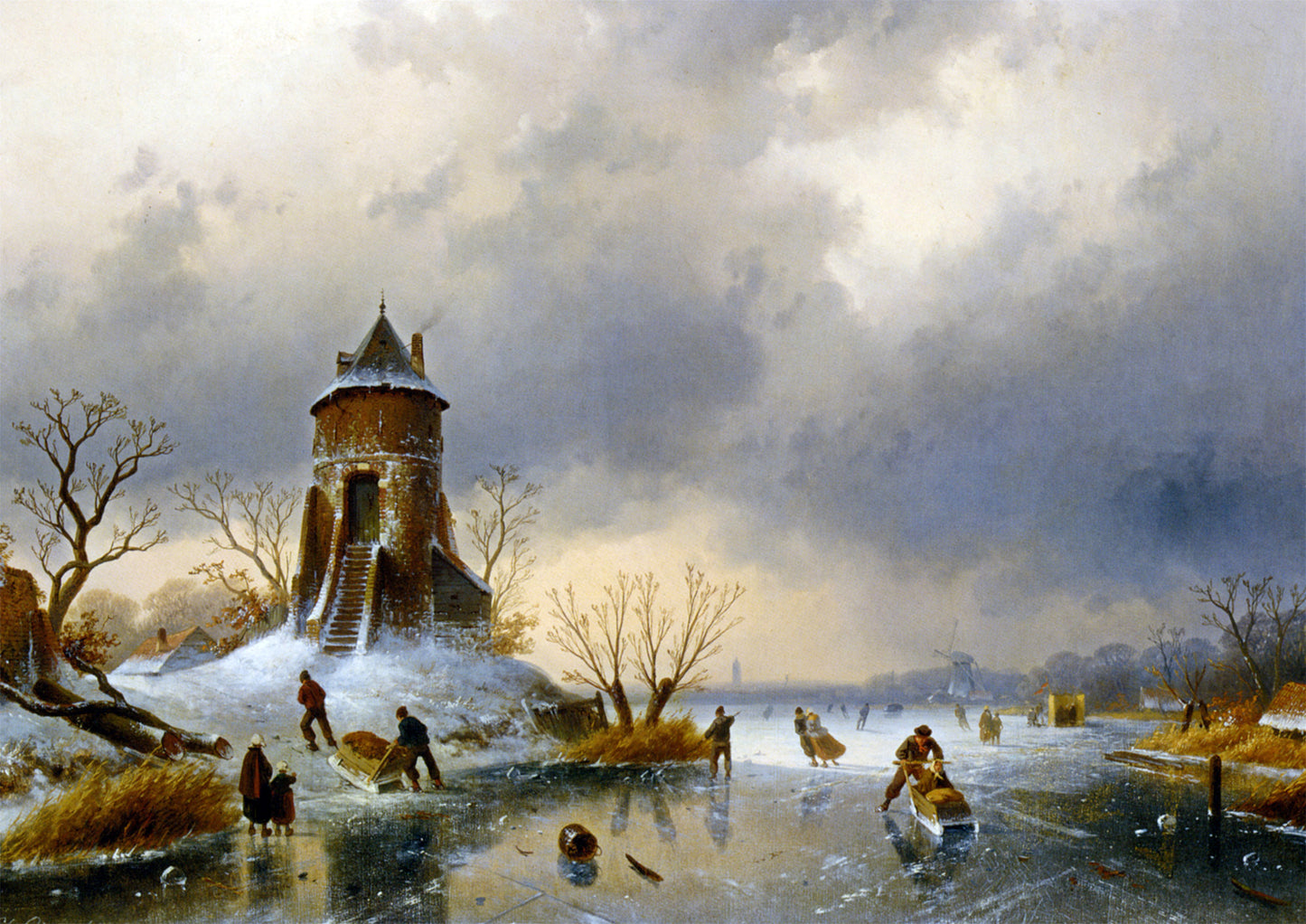 Charles Joseph Leickert A Winter Landscape with Skaters on the Ice - Hand Painted Oil Painting