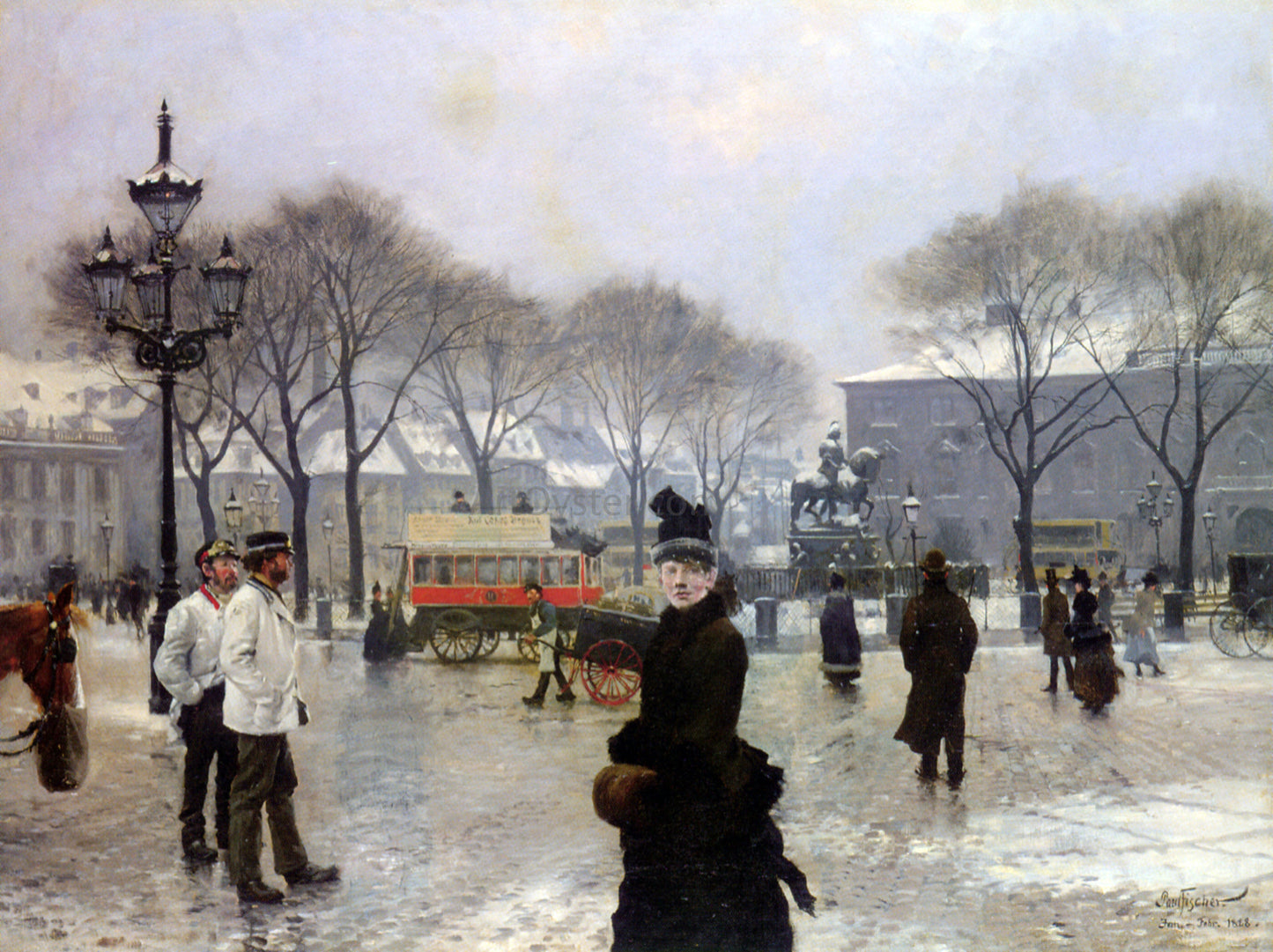 Paul-Gustave Fischer A Winter's Day on Kongens Nytorv Copenhagen - Hand Painted Oil Painting