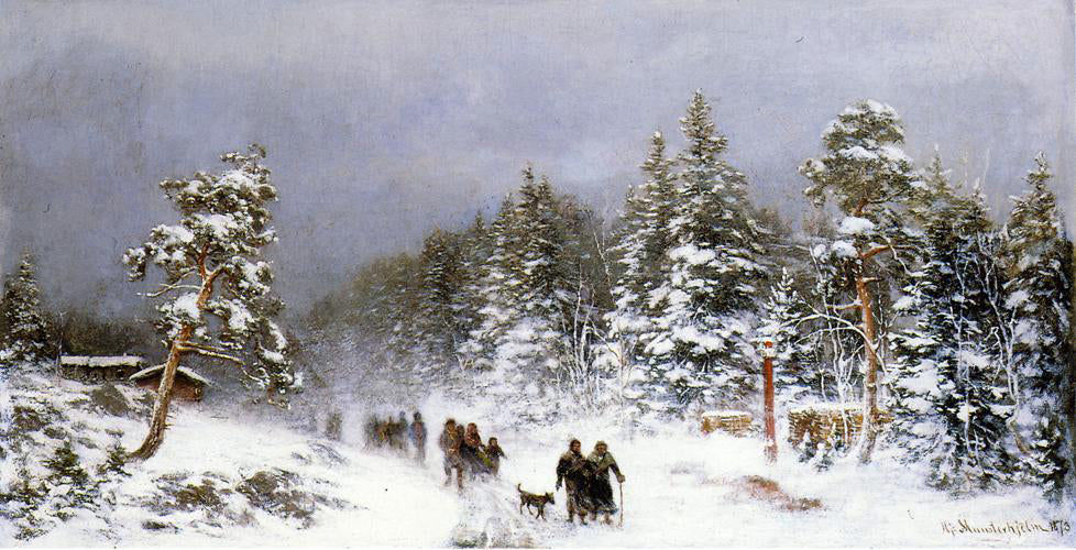 Hjalmar Munsterhjelm A Wintery Walk - Hand Painted Oil Painting