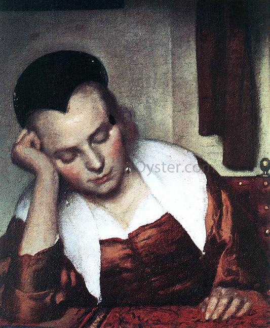  Johannes Vermeer A Woman Asleep at Table (detail: 1) - Hand Painted Oil Painting