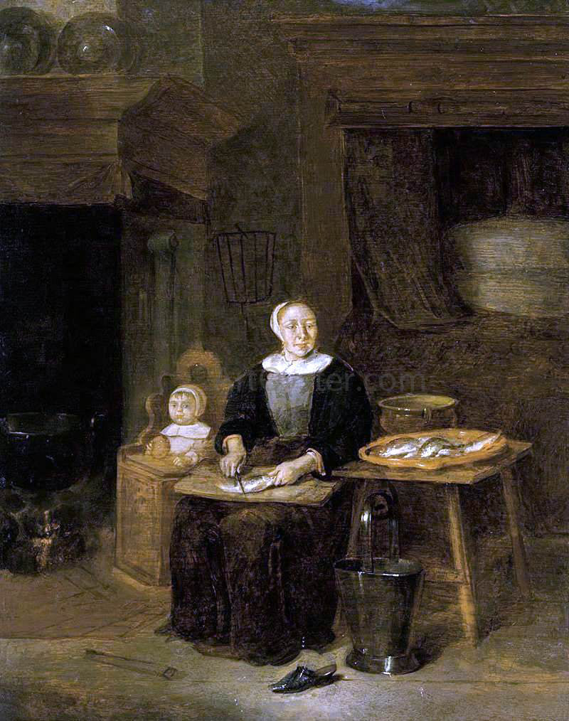 Quiringh Van Brekelenkam A Woman Scaling Fish - Hand Painted Oil Painting