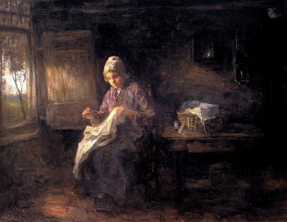  Jozef Israels Woman Sewing - Hand Painted Oil Painting