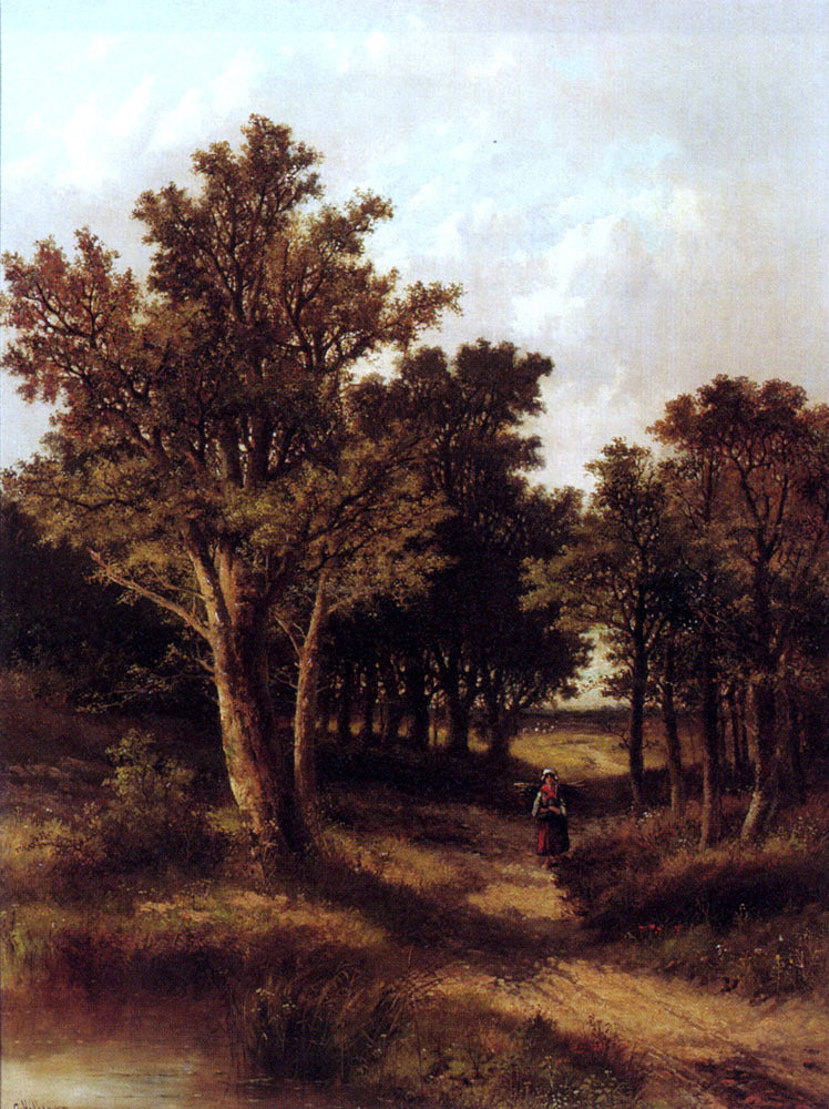  Junior Abraham Hulk A Wooded Landscape With A Faggot Gatherer On A Sandy Track - Hand Painted Oil Painting