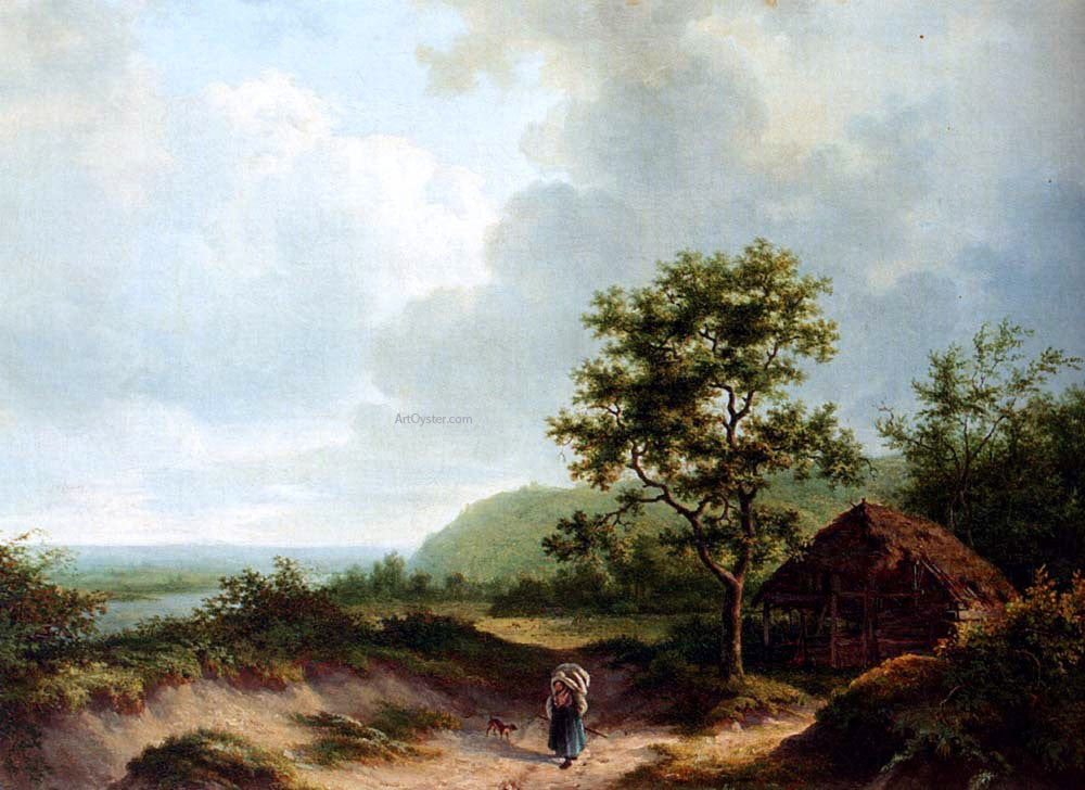 Alexander Joseph Daiwaille A Wooded River Landscape - Hand Painted Oil Painting