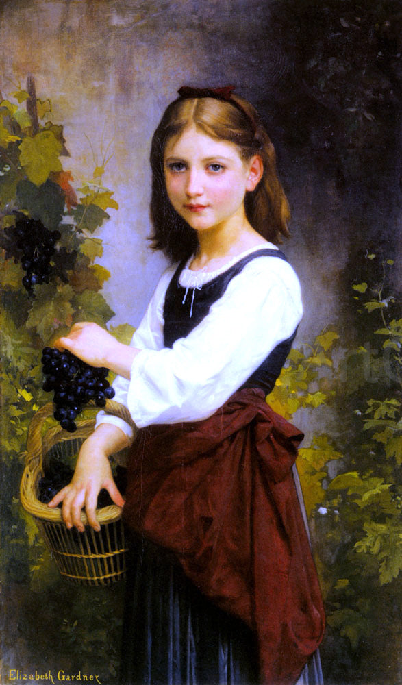Elizabeth Gardner Bouguereau A Young Girl Holding a Basket of Grapes - Hand Painted Oil Painting