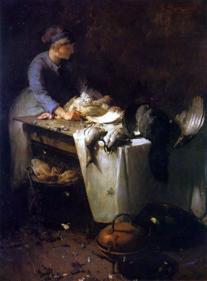  Emil Carlsen A Young Girl Preparing Poultry - Hand Painted Oil Painting