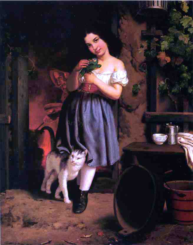 Berthe Morisot A Young Girl with Cat - Hand Painted Oil Painting