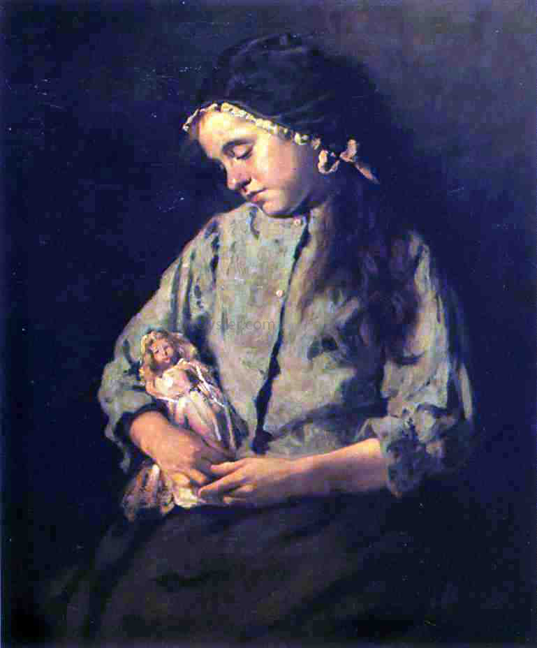 Lawrence Carmichael Earle A Young Girl with Her Doll - Hand Painted Oil Painting