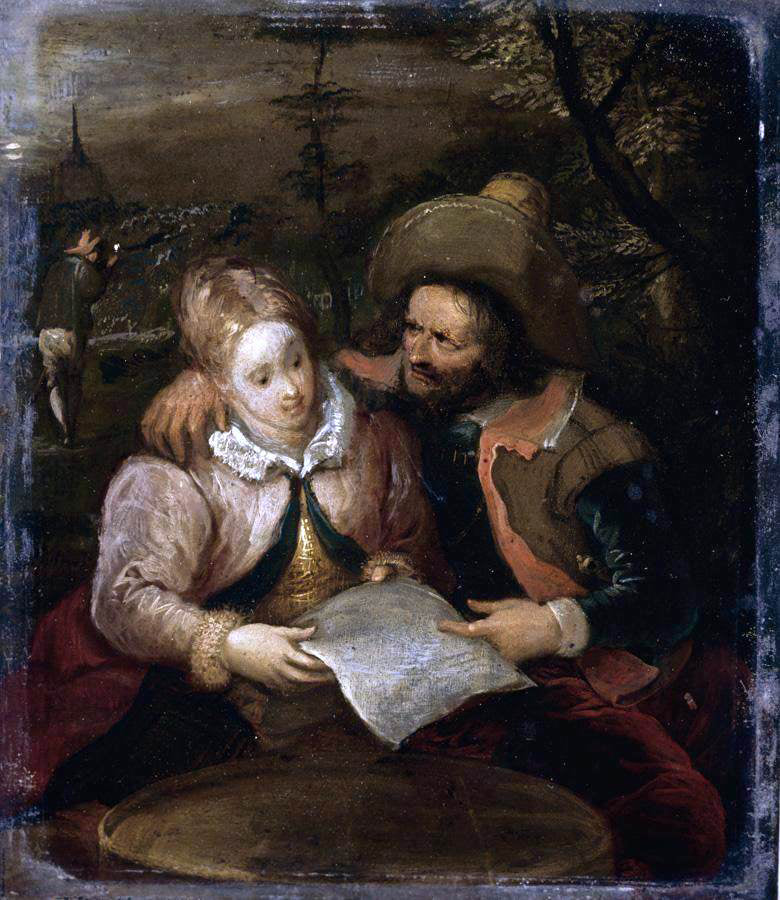 III Frans Francken A Young Lady and a Cavalier Holding a Letter - Hand Painted Oil Painting