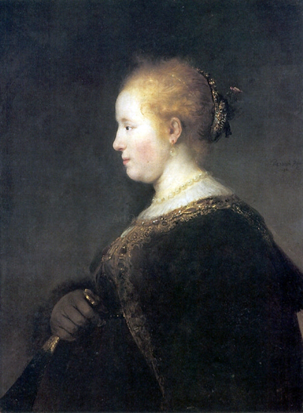 Rembrandt Van Rijn A Young Woman in Profile with a Fan - Hand Painted Oil Painting