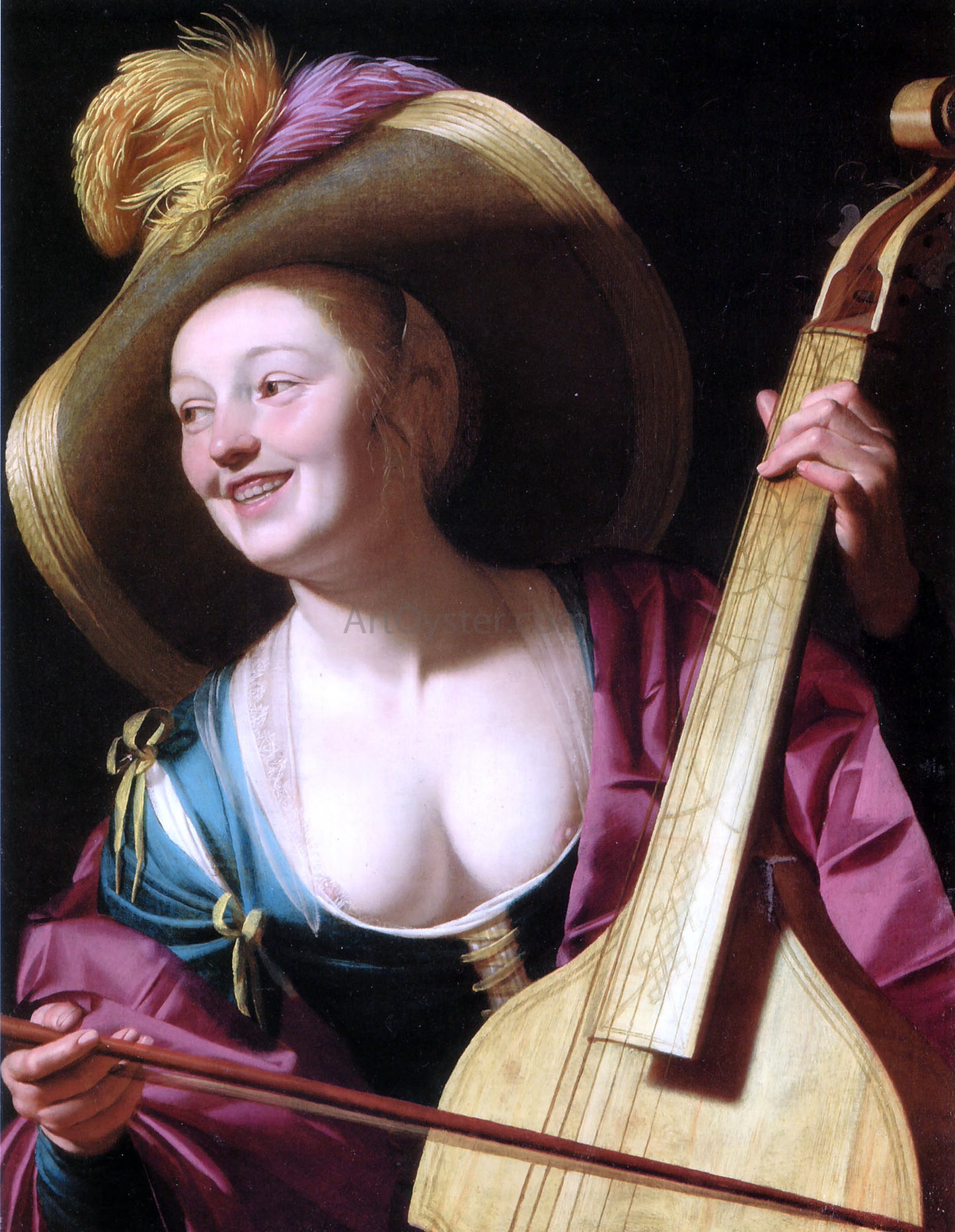 Gerrit Van Honthorst A young woman playing a viola da gamba - Hand Painted Oil Painting