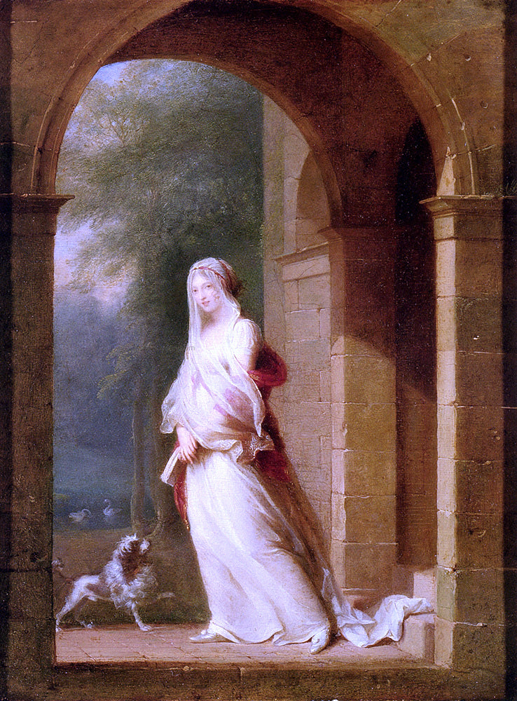 Jean-Baptiste Mallet Young Woman Standing in an Archway - Hand Painted Oil Painting