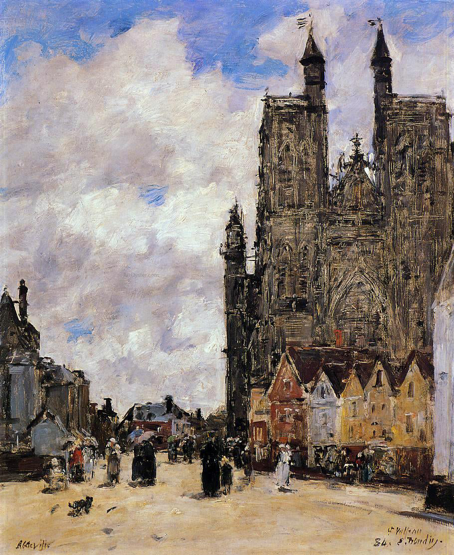  Eugene-Louis Boudin Abbeville, Street and the Church of Saint-Folfran - Hand Painted Oil Painting