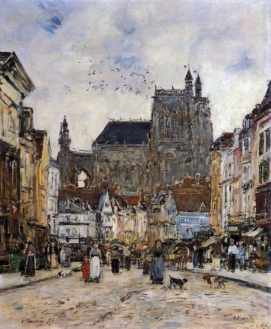 Eugene-Louis Boudin Abbeville, Street and the Church of Saint-Vulfran - Hand Painted Oil Painting