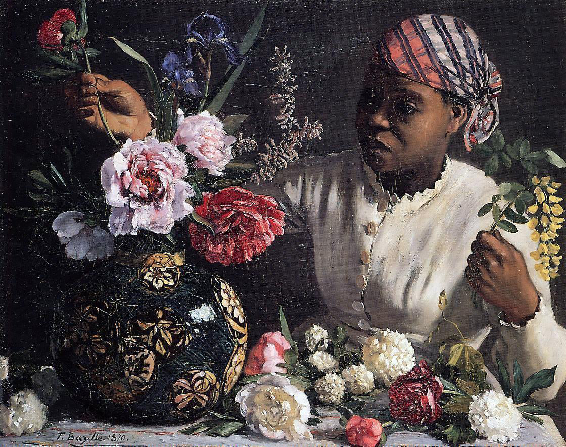 Jean Frederic Bazille African Woman with Peonies - Hand Painted Oil Painting