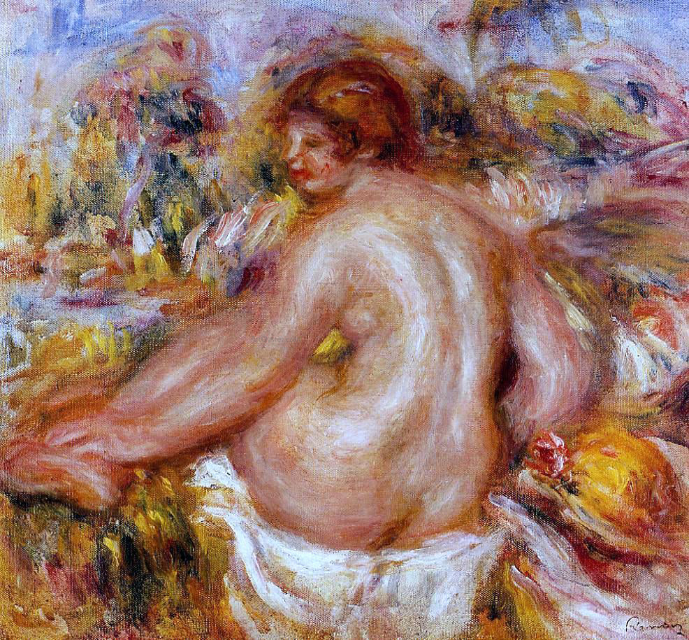 Pierre Auguste Renoir After Bathing, Seated Female Nude - Hand Painted Oil Painting