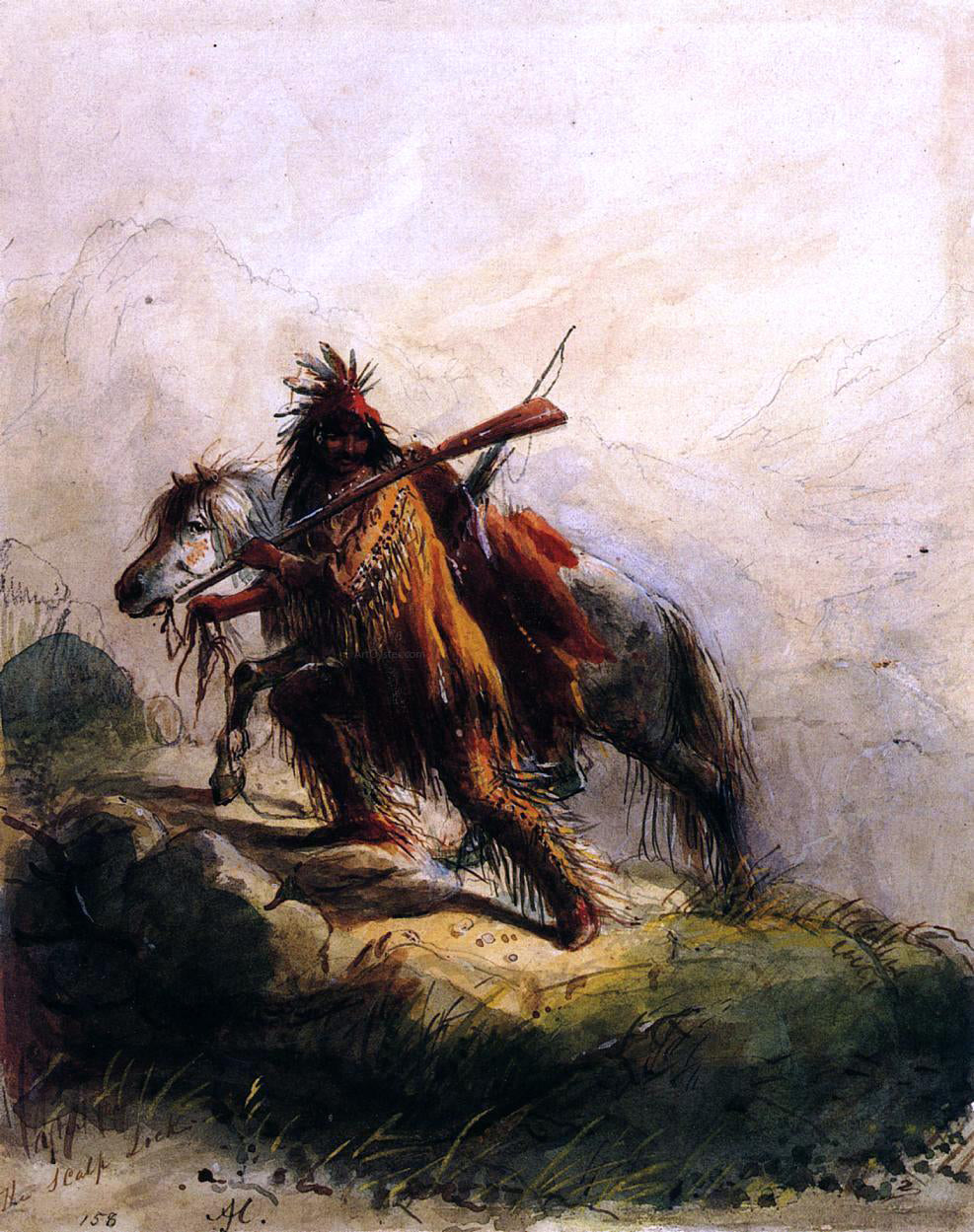  Alfred Jacob Miller After the Battle - The Scalp Lock - Hand Painted Oil Painting