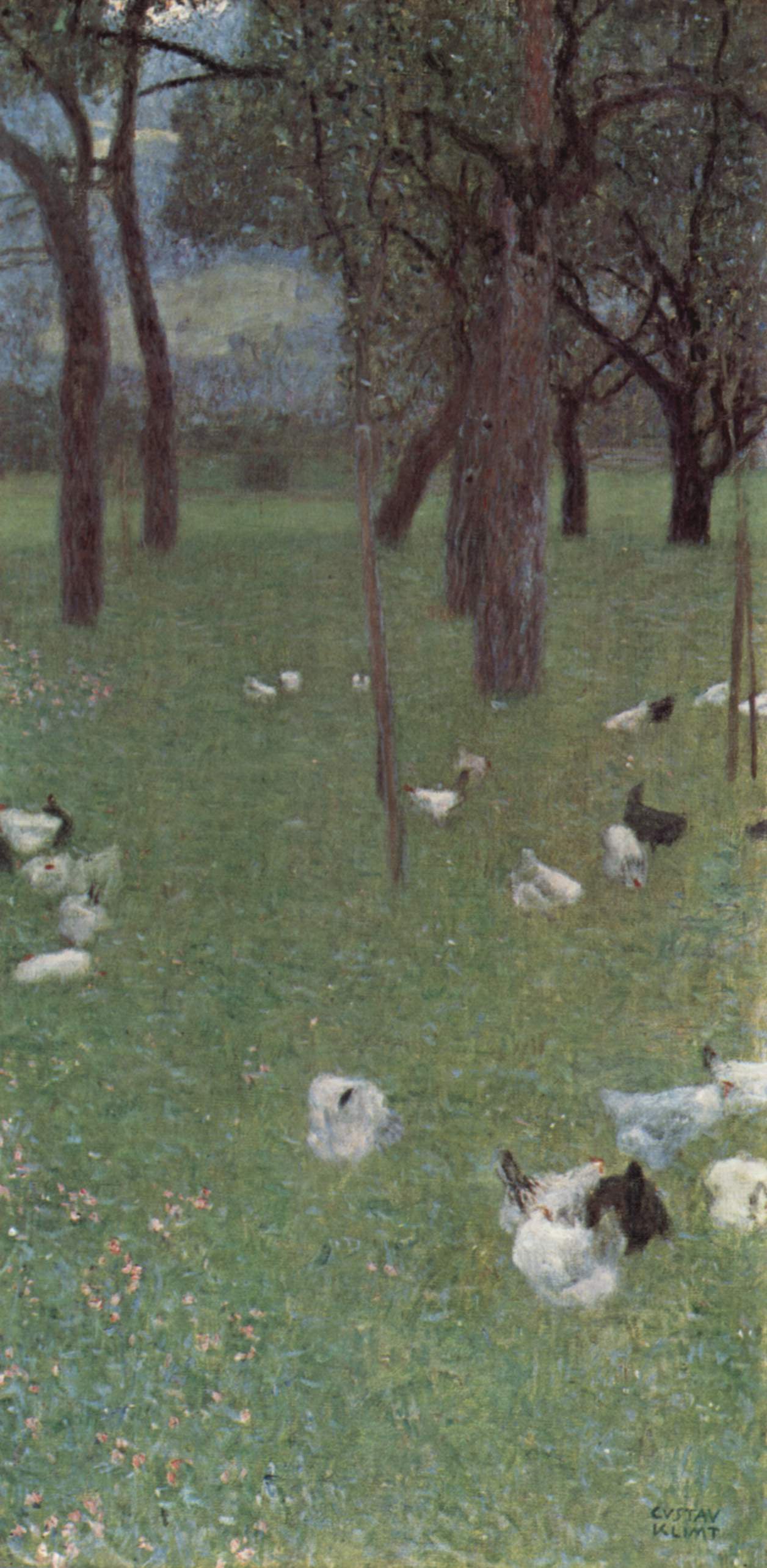 Gustav Klimt After the Rain Garden with Chickens in St Agatha - Hand Painted Oil Painting