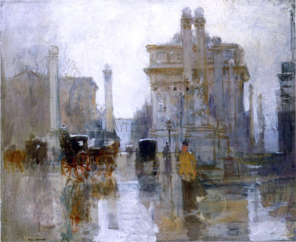 Paul Cornoyer After the Rain, the Dewey Arch, Madison Square Park - Hand Painted Oil Painting