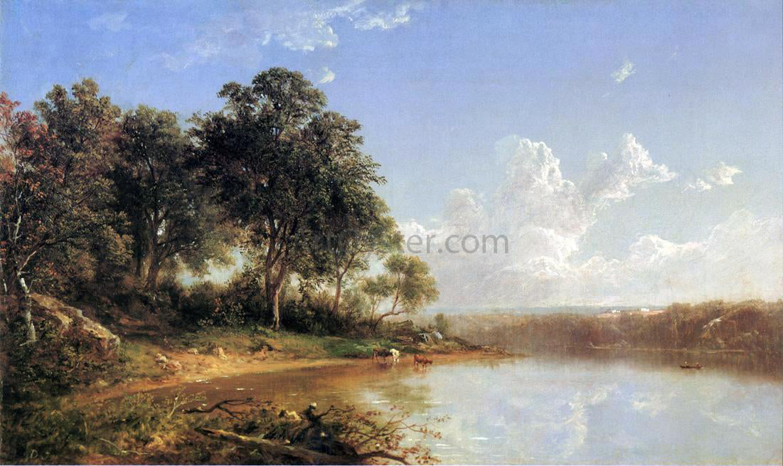 David Johnson Afternoon Along the Banks of a River - Hand Painted Oil Painting