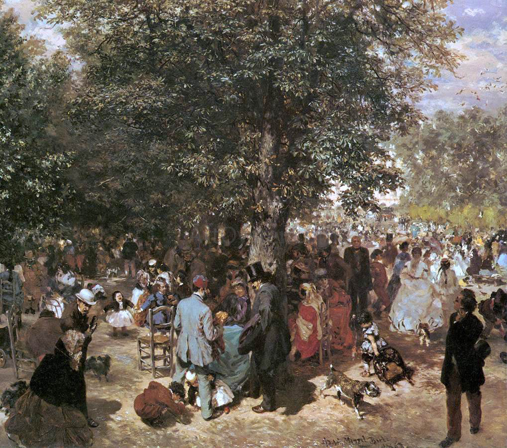 Adolph Von Menzel Afternoon at the Tuileries Garden - Hand Painted Oil Painting