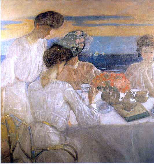  Frederick Carl Frieseke Afternoon Tea on the Terrace - Hand Painted Oil Painting