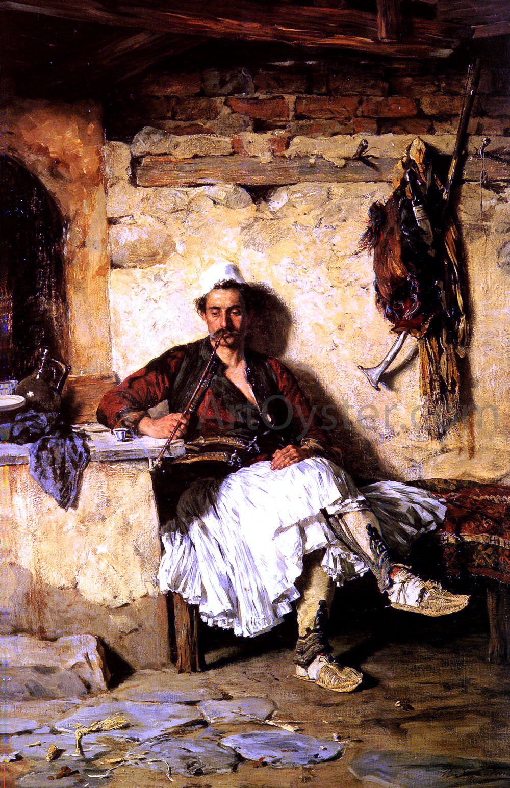 Paul Jovanowich Albanian Sentinel resting (Arnaueti) - Hand Painted Oil Painting