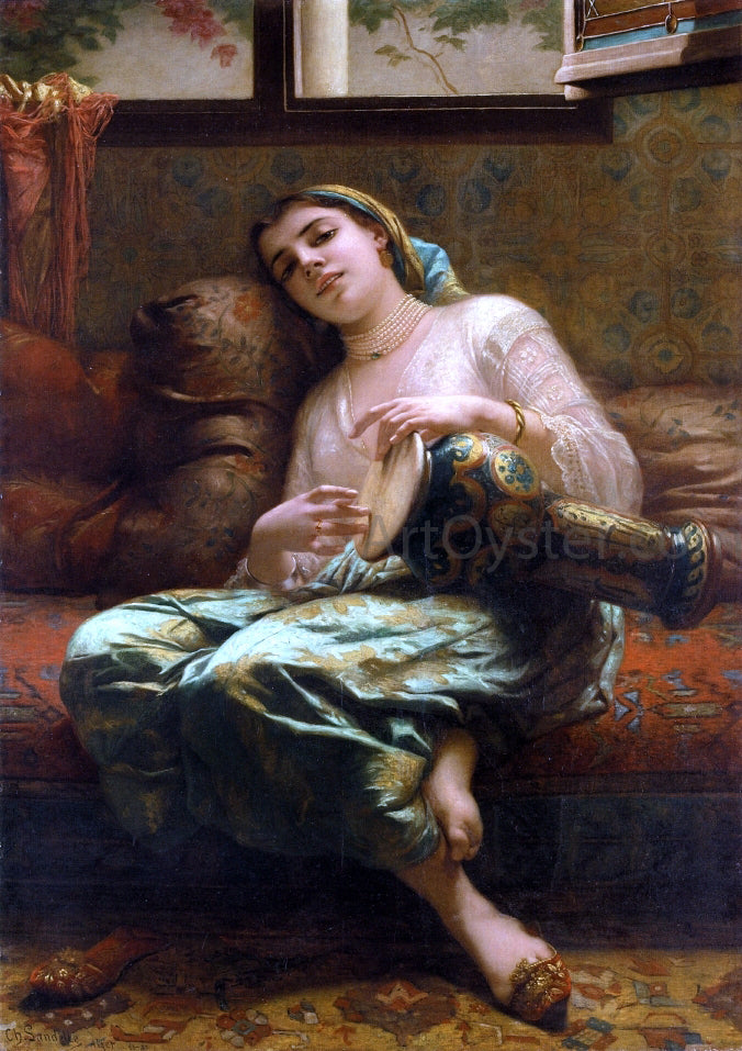 Charles Zacherie Landelle Algerian Woman Playing a Darbouka - Hand Painted Oil Painting