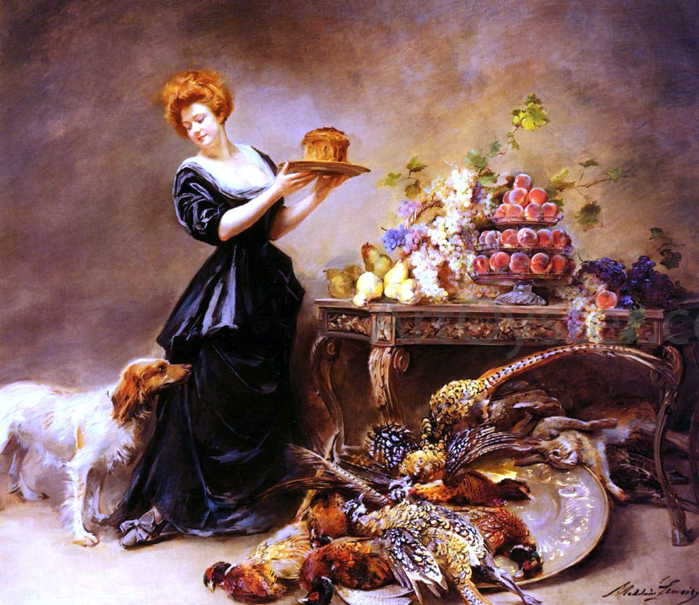 Madeleine Jeanne Lemaire Allegorie De L'Automne: La Duchesse De Gramont Presente Un Etalage De Fruits Et De Giber - Hand Painted Oil Painting