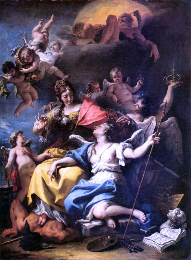 Sebastiano Ricci Allegory of France as Minerva is Triumphing over Ignorance and Crowning the Virtue - Hand Painted Oil Painting