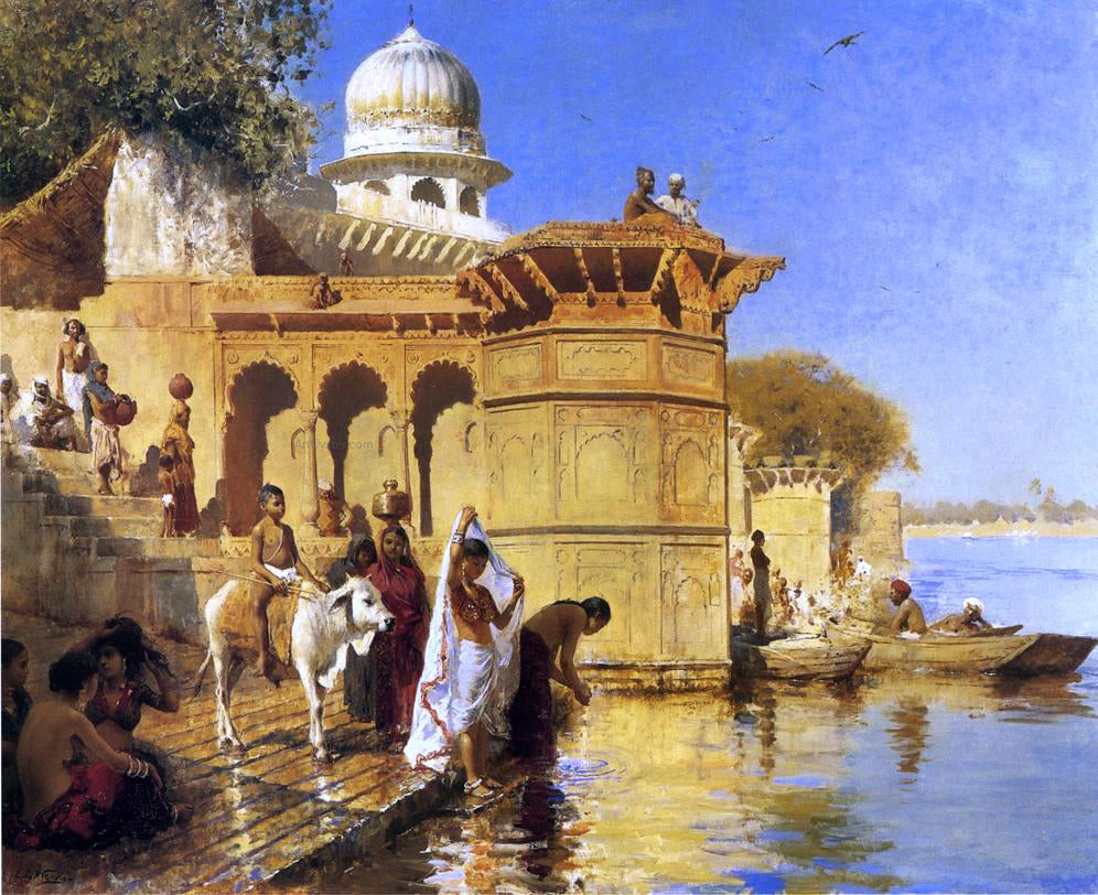 Edwin Lord Weeks Along the Ghats, Mathura - Hand Painted Oil Painting