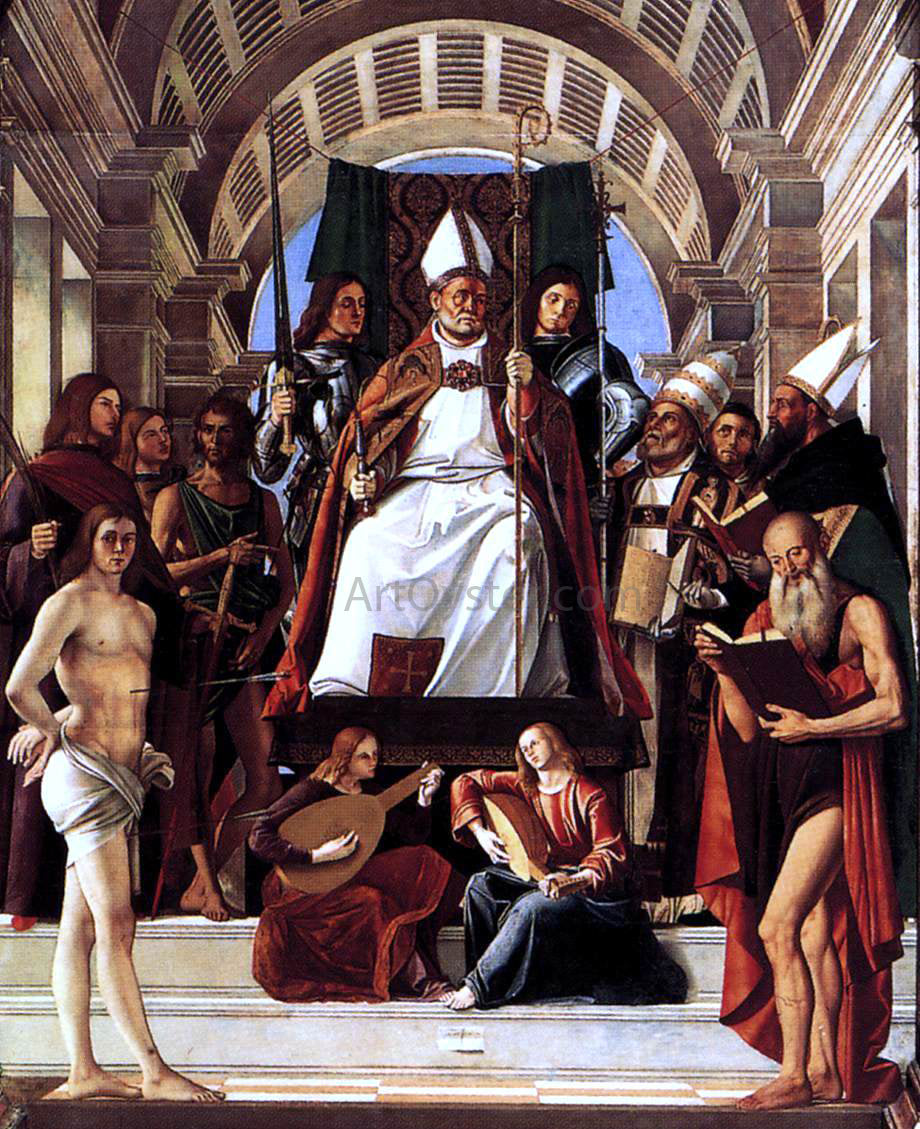 Alvise Vivarini Altarpiece of St Ambrose (detail) - Hand Painted Oil Painting