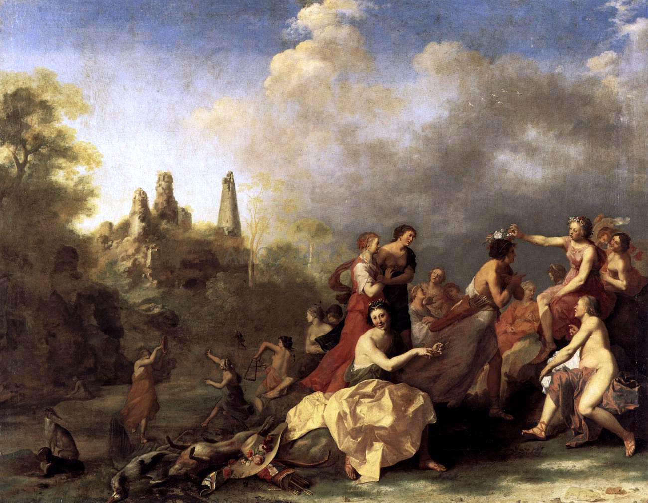Cornelis Van Poelenburgh Amaryllis Giving Myrtill the Price - Hand Painted Oil Painting