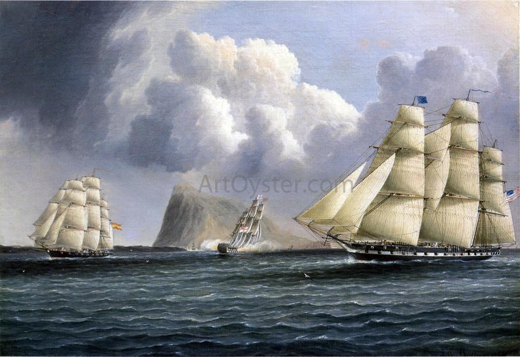 James E Buttersworth American Frigate off Gibralter Flying a Commodore's Pennant - Hand Painted Oil Painting