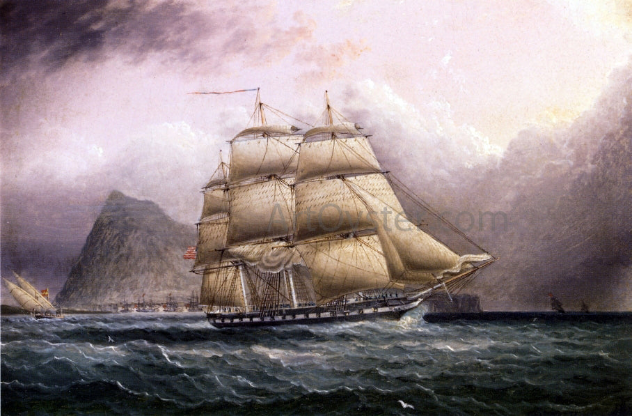 James E Buttersworth American Frigate off Gilbraltar - Hand Painted Oil Painting