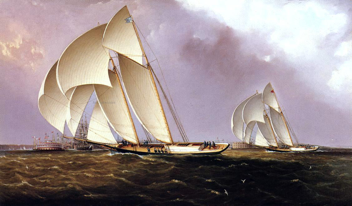 James E Buttersworth America's Cup Class Yachts Racing in New York Harbor - Hand Painted Oil Painting