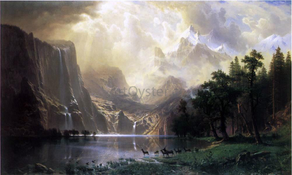 Albert Bierstadt Among the Siera Navada Mountains, California - Hand Painted Oil Painting