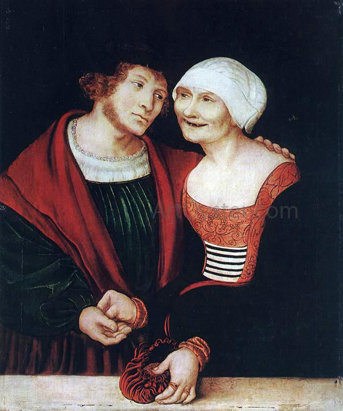 The Elder Lucas Cranach Amorous Old Woman and Young Man - Hand Painted Oil Painting