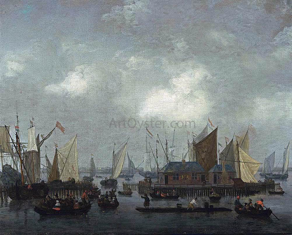 Reiner Nooms Amsterdam: Shipping on the Ij - Hand Painted Oil Painting
