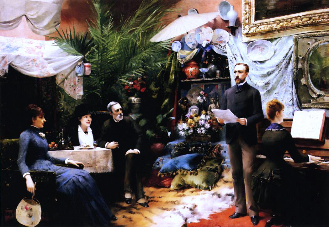 Louise Abbema An Afternoon Song - Hand Painted Oil Painting