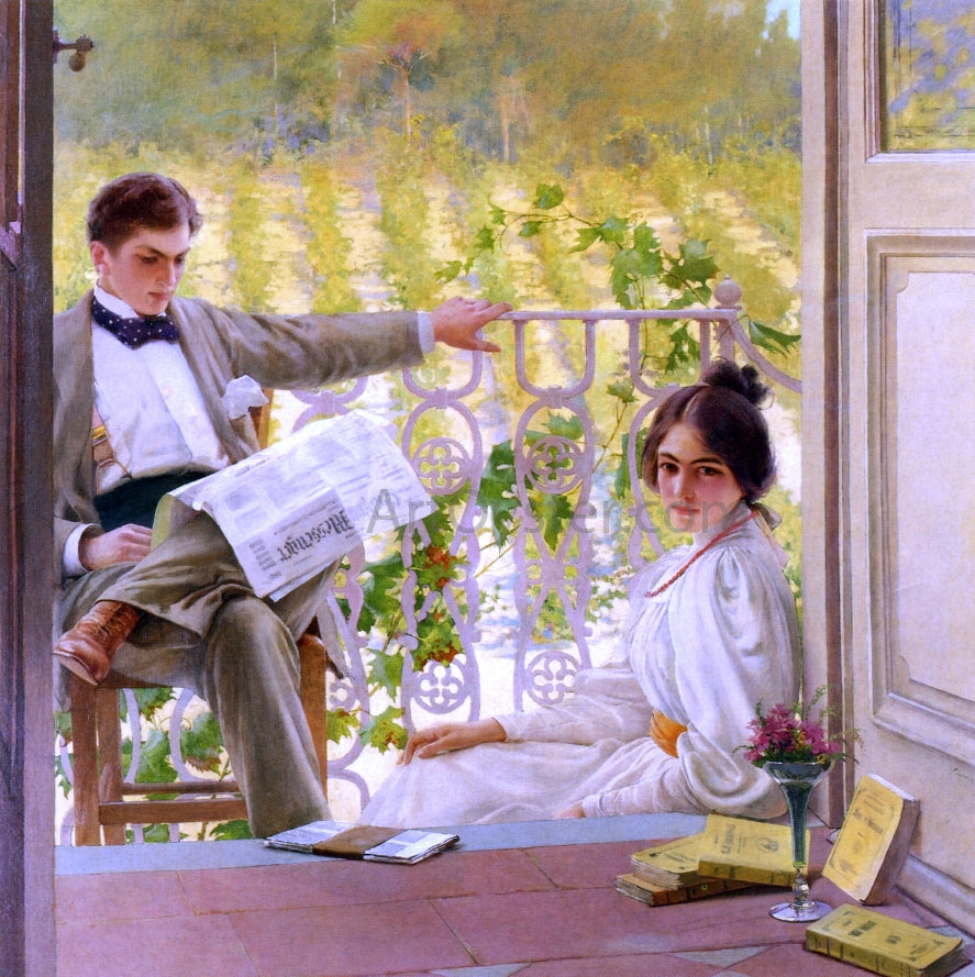 Vittorio Matteo Corcos An Afternoon on the Porch - Hand Painted Oil Painting