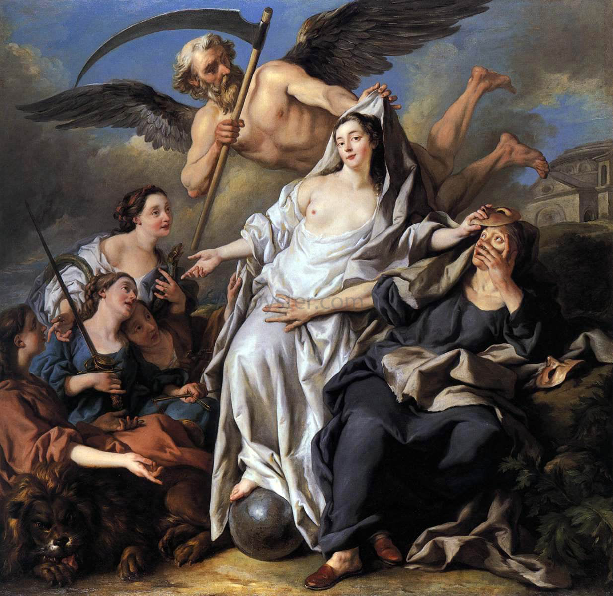 Jean-Francois De Troy An Allegory of Time Unveiling Truth - Hand Painted Oil Painting