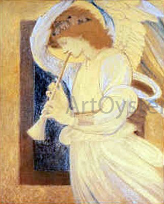 Sir Edward Burne-Jones An Angel Playing a Flageolet - Hand Painted Oil Painting