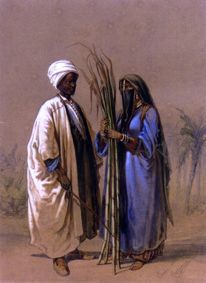 Count Amadeo Preziosi Egyptian Man and His Wife - Hand Painted Oil Painting