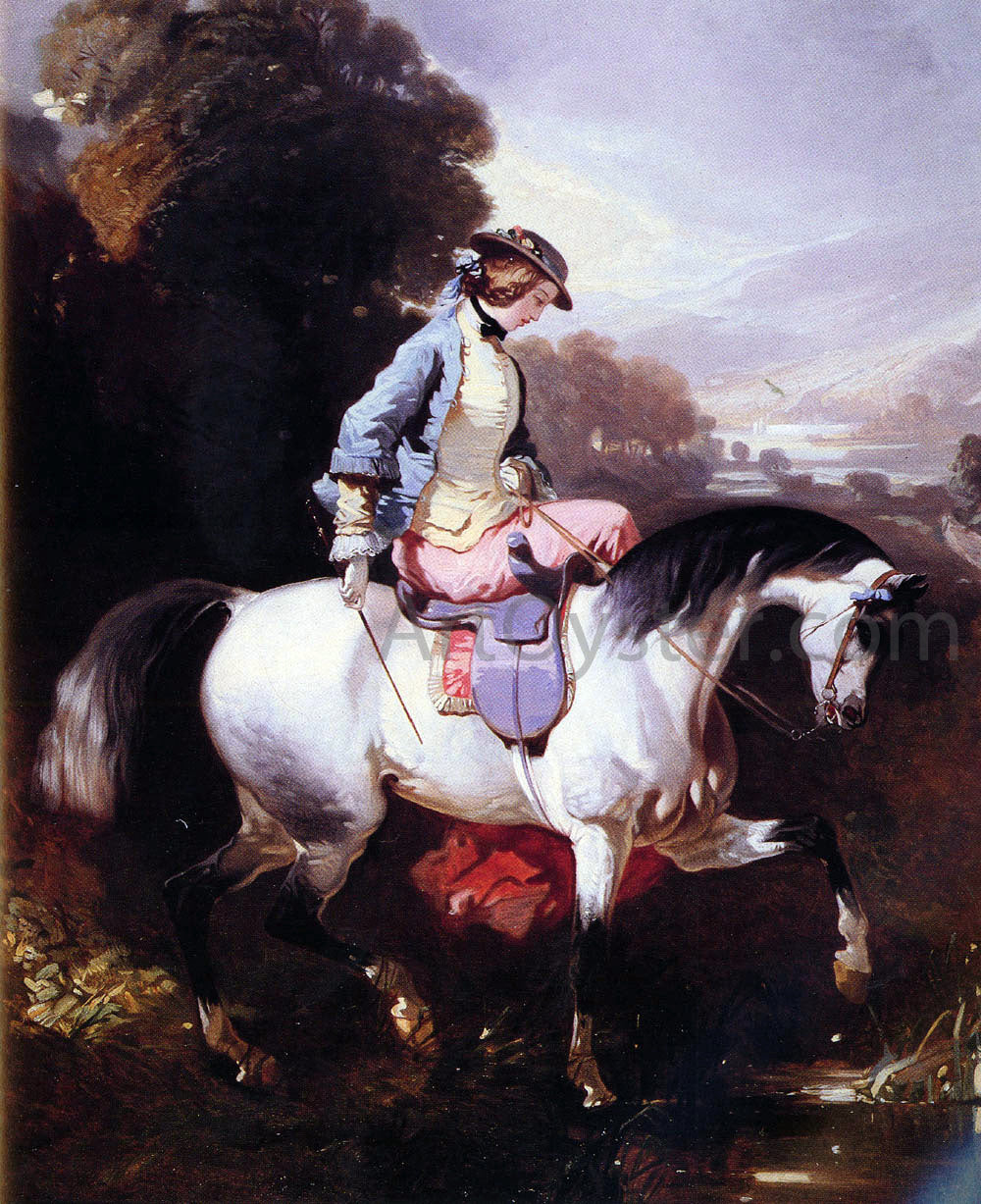 Alfred De Dreux An Elegant Equestrienne - Hand Painted Oil Painting